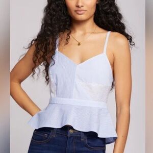 Current Elliot Nautical Peplum White & Blue Striped Tank Top Blouse Medium